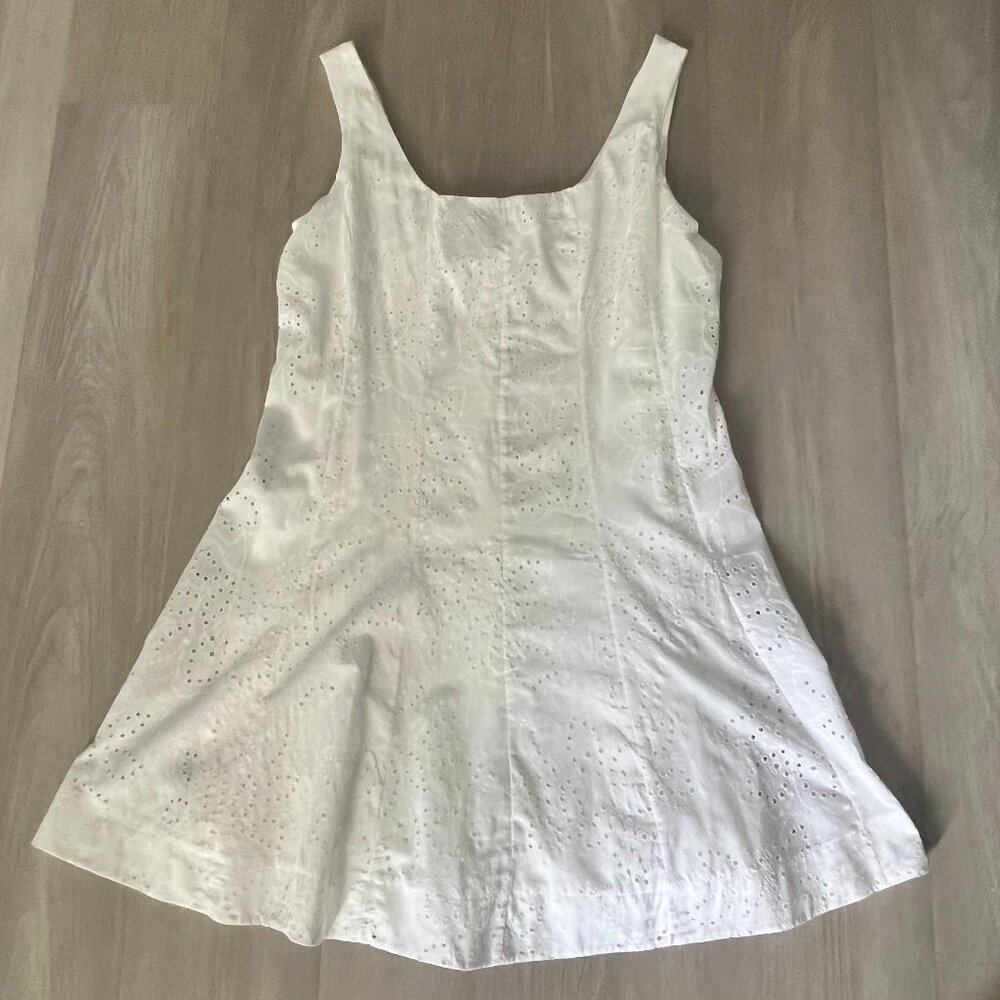 Calypso St Barth Womens White Eyelet Sleeveless A-ine Dress Sz 8 Resort